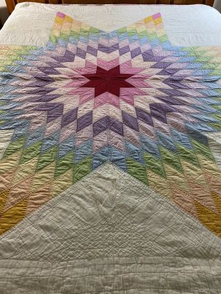 Bright Colorful Vintage Handmade Lone Star Quilt 76 " X 78 "
