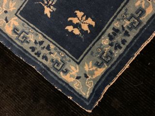 Antique Chinese Small Blue Rug Qing Floral 2X4 Peking 2
