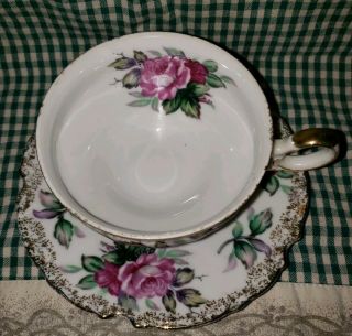 Vintage Lefton China Three Footed Pink Rose Tea Cup & Saucer Hand Painted 2