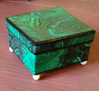 Small Faux Malachite Papier Mache Box For Jewelry Trinket Ring Gift Empire Style