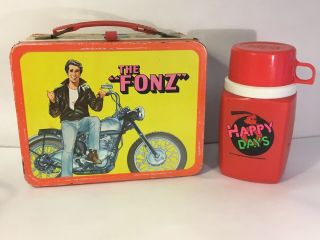Happy Days The Fonz Vintage Metal Lunch Box With Thermos 1976