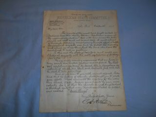 1880 Chester A Arthur Republican State Committee Chairman Signed Letter Document