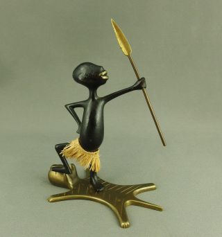 Signed Vtg Handmade Whw Karl Hagenauer Austria Art Deco Bronze African Hunter