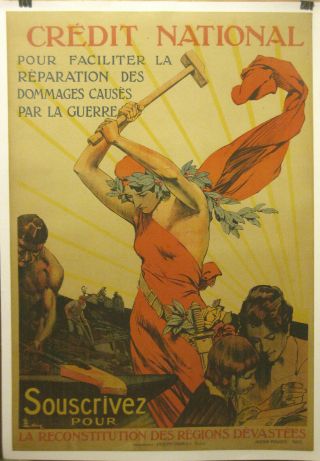 French Marianne Poster Linen First World War I Ww1 Wwi 1918 Lelong
