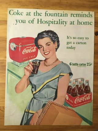 Rare 1949 Coke Coca Cola Canadian Ad Canada Case Bottles Soda Fountain Lady