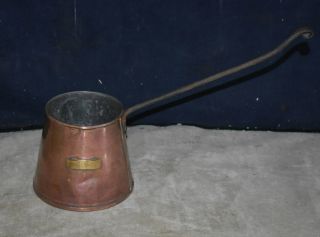 Rare Antique Solid Copper Cider Or Ale Ladle Or Dip - W/handle & Brass Plaque