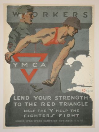 Ymca Work Poster Linen First World War I Ww1 Wwi 1918 Gil Spear
