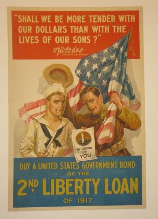 Second Liberty Loan Poster Linen First World War I Ww1 Wwi 1918