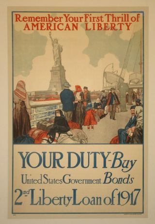 Liberty Loan First Thrill Poster Linen First World War I Ww1 Wwi 1918