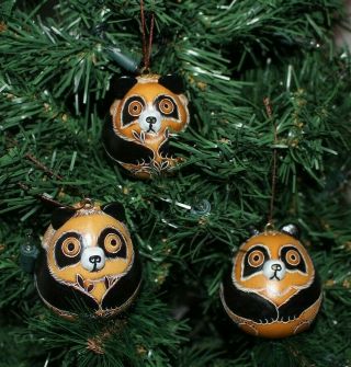 Peruvian Gourd Ornament Panda Bear Design Set Of 3 (1.  1)
