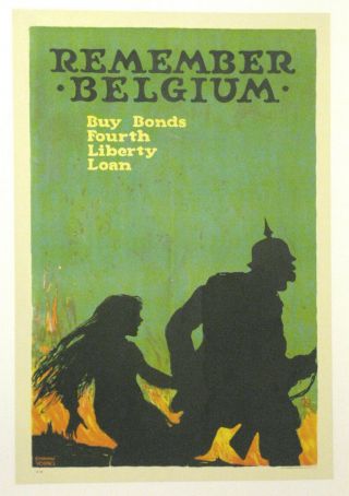 Remember Belgium Liberty Loan Poster First World War Ww1 Wwi 1918 Young