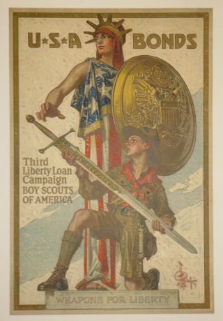 Boy Scout Bond Poster Linen First World War I Ww1 Wwi 1918 Leyendecker