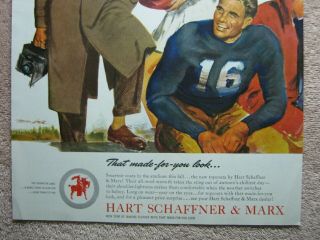 Vintage 1947 Hart Schaffner & Marx Men ' s Clothes Fashion Football Art Print Ad 3