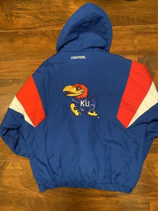 Vintage KU Kansas Jayhawks Starter Jacket 90 ' s Puffer Coat pullover.  Men ' s XXL 2