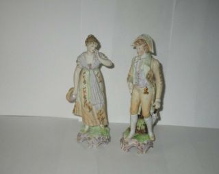 Pair Vintage Kalk Anart German Porcelain Bisque Victorian Figurines 7 1/4 " 6728