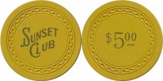 Sunset Club $5 Casino Chip - Las Vegas,  Nv Usa