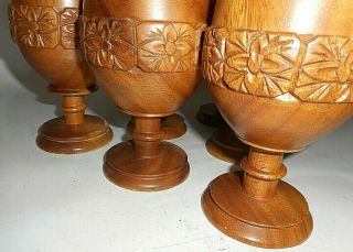 Vintage Wooden Goblet Set Of 6 Hand Carved Floral Artwork 6 
