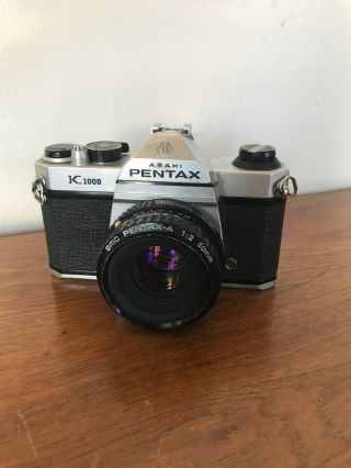 Pentax K1000 35mm Slr Vintage Film Camera Asahi Smc 50mm F2 Lens