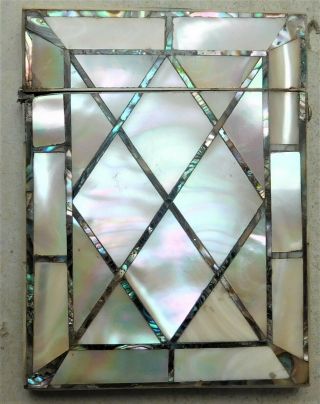 C1880 Victorian Mother Of Pearl Abalone Card Case Mop Vintage Antique