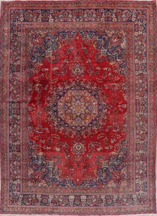 Vintage Traditional Floral RED/BLUE Meshad Area Rug Hand - Knotted Oriental 10x13 2