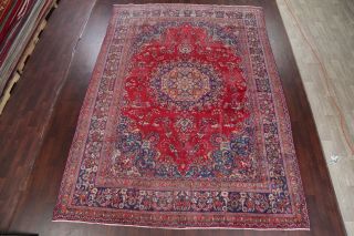 Vintage Traditional Floral RED/BLUE Meshad Area Rug Hand - Knotted Oriental 10x13 3