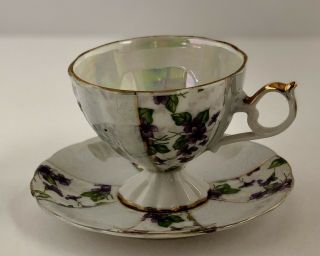 Vintage Purple Floral And Gold Trim Cup And Saucer Set Japan
