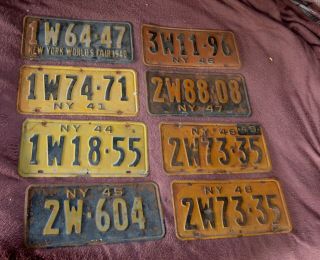 8 – Vintage 1940’s York State License Plates 1 Pair And 1 World’s Fair