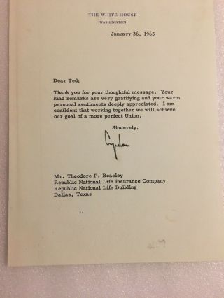 Lyndon Johnson Signed Letter (1965) Re: To Long - Time Supporter In Texas