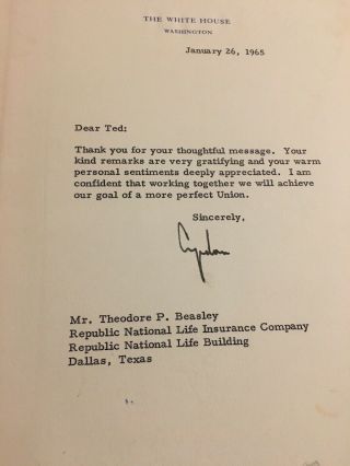 Lyndon Johnson Signed Letter (1965) Re: To Long - Time Supporter In Texas 2