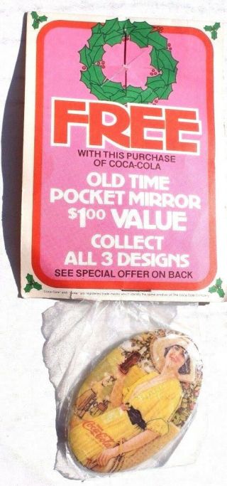 Vtg 1973 Rare Coca Cola Soda Pop Advertising Oval Fridge Girl Pocket Mirror 3
