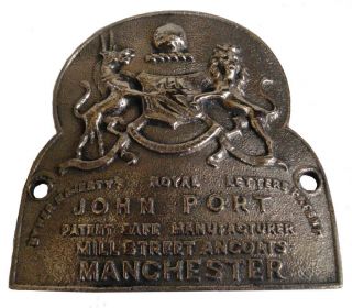 Rare Large Antique Heavy Cast John Port Manchester Safe Plate - Brass (5131)