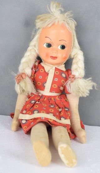 Antique Rag Cloth Doll 17 " Jointed Rare Handmade Folk Art Vtg
