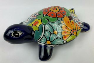 10 " Blue Sea Turtle La Tortuga Figurine Hand - Painted Mexican Talavera Ceramic