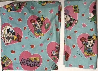 Vtg Totally Minnie Mouse Disney Wamsutta Twin Flat & Fitted Sheet Hearts Set