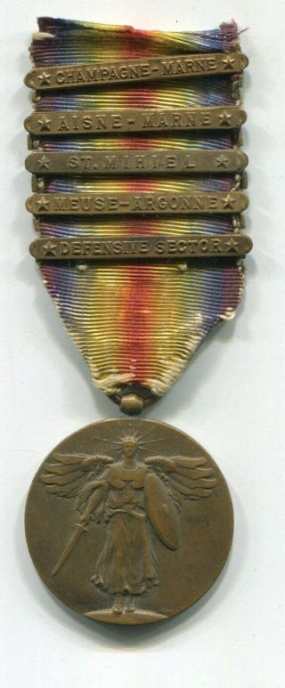 Us Ww1 Victory Medal With 5 Campaign Bars.  The Great War For Civilization