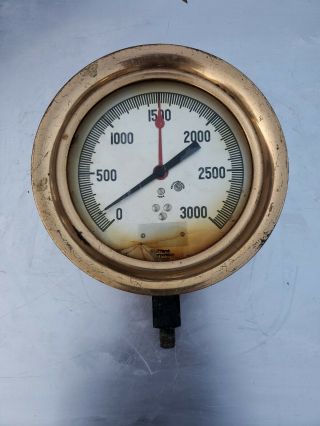 Vintage Jas P Marsh Co 8 " 0 - 3000 Psi Steam Steampunk Pressure Gauge Chicago