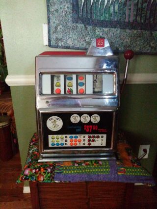 Vintage 25 Cent Mechanical Slot Machine