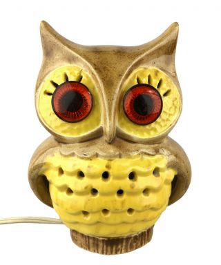 Light Up Owl Ceramic 1970s Tv Lamp Kitschy Orange Yellow Brown Vintage Retro Mcm