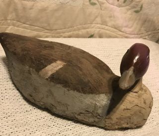 Vintage Antique Primitive Cork Duck Decoy With Wood Peg Head.