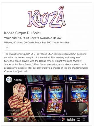 Bally Alpha 2 Pro V32 / WAVE Slot Machine Software - Kooza Cirque Du Soleil 3