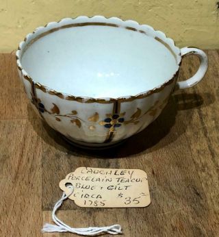 Antique 18th C.  Caughley Cobalt & Gilt Decorated Porcelain Handled Tea Cup