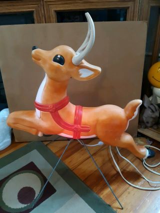 Grand Venture Reindeer Christmas Blow Mold W/ Stand And Light Cord Vintage 32 "