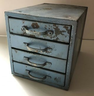 Small Vintage Metal Industrial Parts Cabinet 4 Drawers
