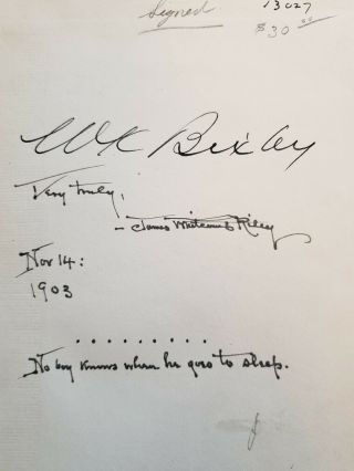 James Whitcomb Riley Signed Book The Book Of Joyous Children.  Also W K Bixby Sig