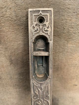Antique Eastlake Brass Door Floor Latch Lock Slide Bolt Vtg Victorian