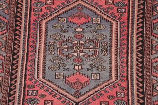 Geometric Tribal Pink Hamedan Wool Area Rug Hand - Knotted Oriental Carpet 4 