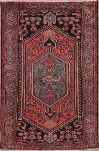 Geometric Tribal PINK Hamedan Wool Area Rug Hand - Knotted Oriental Carpet 4 ' x7 ' 2