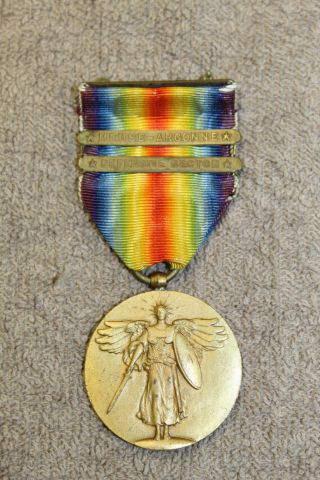 Ww1 U.  S.  Victory Medal W/ribbon & Meuse - Argonne/defensive Sector Clasps