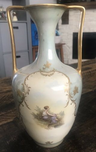 Stunning Vintage Rosenthal R.  C.  Bavaria Hand Painted 2 Sided Lady By Water Vase