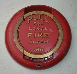 Vintage Standard Pull For Local Fire Alarm Round Shape Red W/ Gold Trim